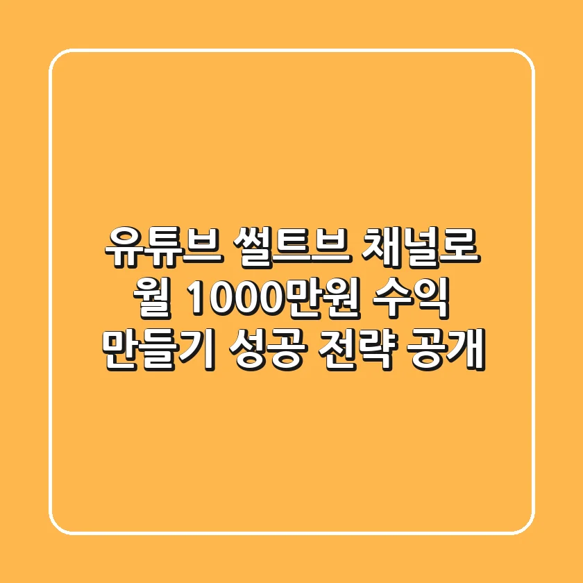 유튜브 썰트브 채널로 월 1000만원 수익 만들기: 성공 전략 공개