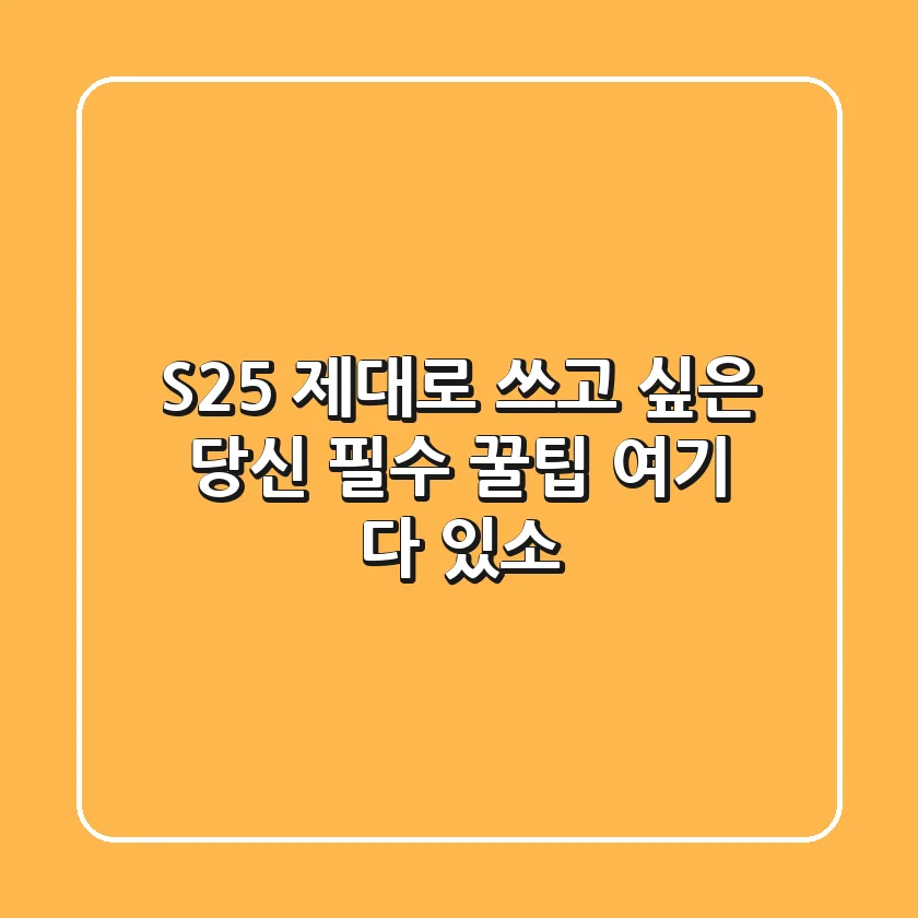 S25 제대로 쓰고 싶은 당신, 필수 꿀팁 여기 다 있소!