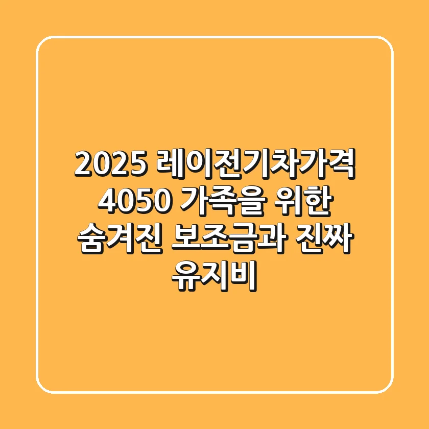 2025 레이전기차가격, 4050 가족을 위한 숨겨진 보조금과 진짜 유지비?
